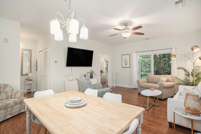 6253 Catalina Dr Unit 1113, North Myrtle Beach, SC 29582 - dining room with ceiling fan, dark wood finished floors, and a chandelier