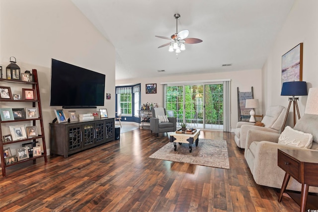 188 Governors Loop, Myrtle Beach, SC 29588 - living area with lofted ceiling, wood finished floors, and a ceiling fan