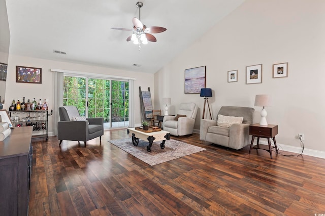 188 Governors Loop, Myrtle Beach, SC 29588 - living room with ceiling fan, dark wood finished floors, and high vaulted ceiling