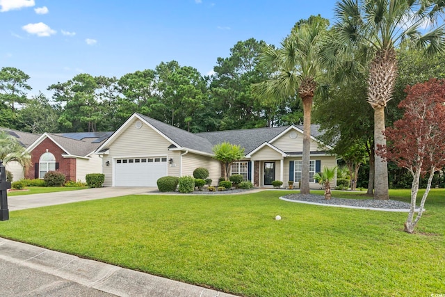 188 Governors Loop, Myrtle Beach, SC 29588 - ranch-style house with driveway, an attached garage, a front lawn, and a shingled roof