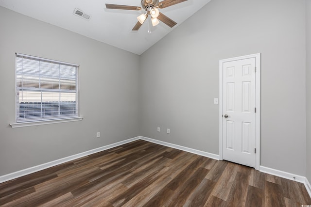 1315 Melanie Ln, Myrtle Beach, SC 29577 - spare room with vaulted ceiling, dark wood-style flooring, and ceiling fan