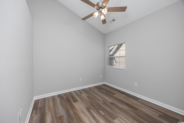 1315 Melanie Ln, Myrtle Beach, SC 29577 - empty room featuring dark wood-type flooring, high vaulted ceiling, and ceiling fan