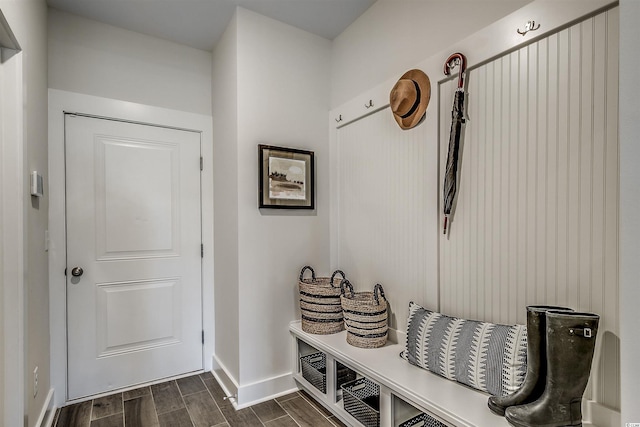 mudroom featuring dark hardwood / wood-style floors