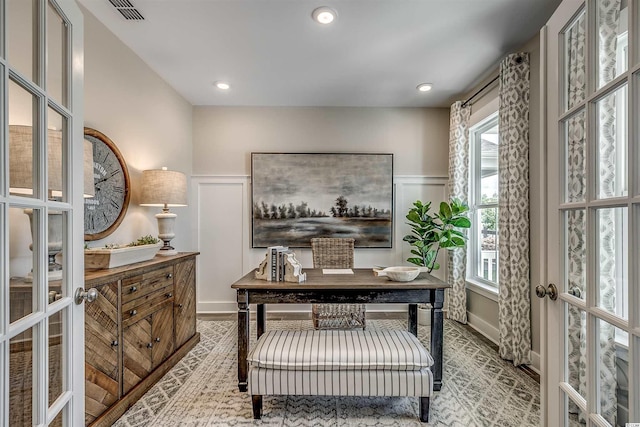 home office featuring french doors