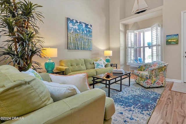 living room with hardwood / wood-style flooring