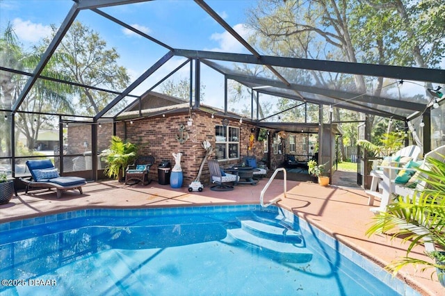 pool featuring a lanai and a patio