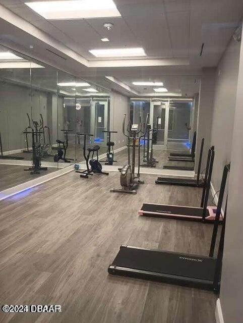 gym featuring wood-type flooring