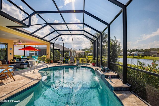 1078 Castaway Ct, Daytona Beach, FL 32124 - view of pool featuring a patio area, an outdoor hangout area, a pool with connected hot tub, and a lanai