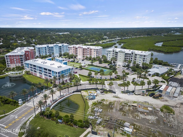 aerial view with a water view