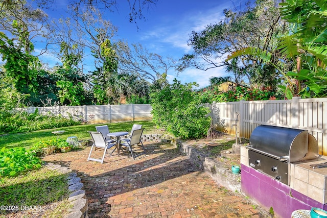 exterior space with a grill and exterior kitchen