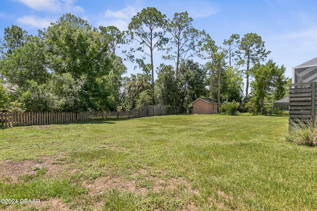 view of yard featuring a shed