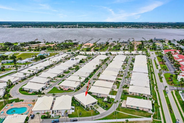 aerial view featuring a water view