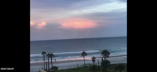 property view of water featuring a beach view