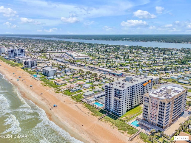 aerial view featuring a beach view and a water view