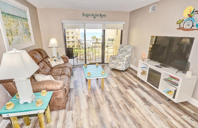 living room featuring light wood-type flooring