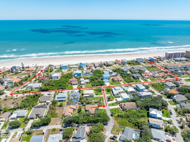 64 Alberta Ave, Ponce Inlet, FL 32127 - aerial view of property's location featuring waterfront with a beach, nearby suburban area, and property boundaries highlighted
