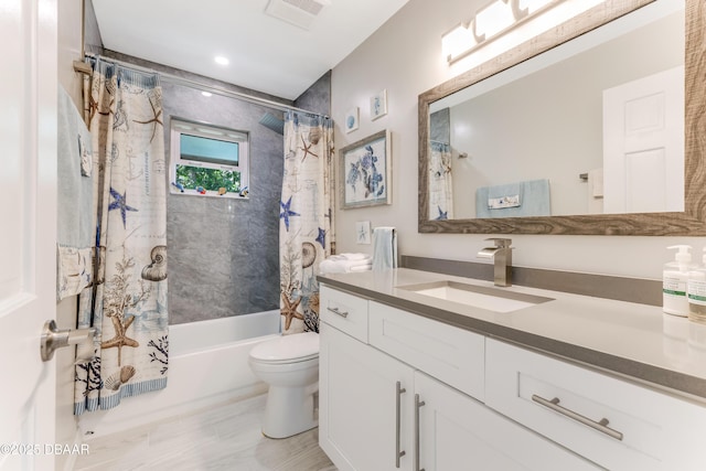 64 Alberta Ave, Ponce Inlet, FL 32127 - bathroom with vanity, shower / tub combo with curtain, and toilet