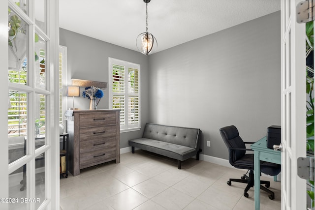 office area with light tile patterned floors