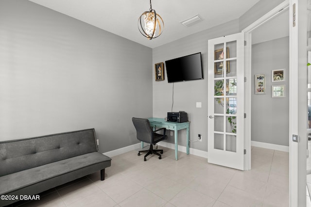 137 Azure Mist Way, Daytona Beach, FL 32124 - office with light tile patterned floors and a chandelier