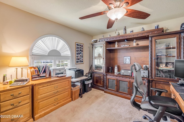 406 Phillips Creek Ln, New Smyrna Beach, FL 32168 - office with light colored carpet, a ceiling fan, and a textured ceiling