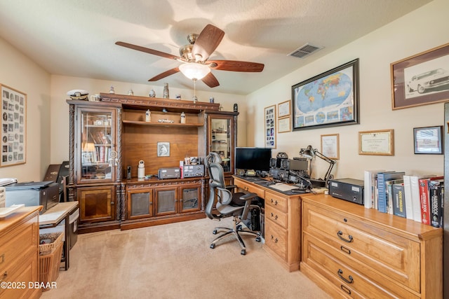 406 Phillips Creek Ln, New Smyrna Beach, FL 32168 - office area featuring light colored carpet and ceiling fan