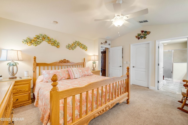 406 Phillips Creek Ln, New Smyrna Beach, FL 32168 - carpeted bedroom with lofted ceiling and ceiling fan