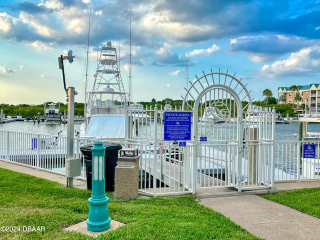 dock area with a water view