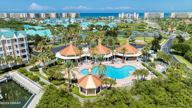 aerial view with a water view