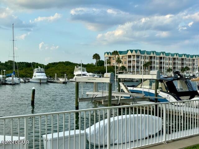 view of dock featuring a water view