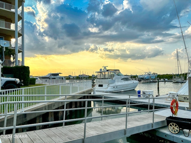 dock area with a water view