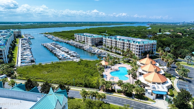 aerial view with a water view