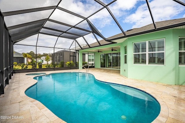 544 Good Life Way, Daytona Beach, FL 32124 - swimming pool featuring a patio, a ceiling fan, and glass enclosure