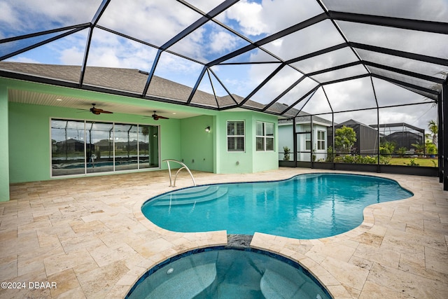 544 Good Life Way, Daytona Beach, FL 32124 - view of pool featuring ceiling fan, a patio, and a pool with connected hot tub