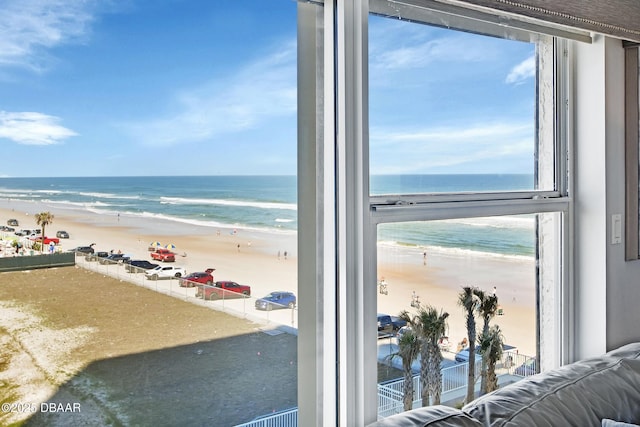 view of water feature with a view of the beach