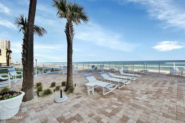 view of patio / terrace featuring a water view