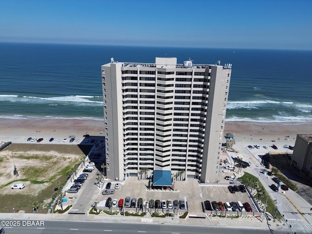 aerial view featuring a beach view and a water view