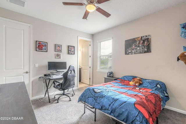 bedroom with carpet floors and ceiling fan