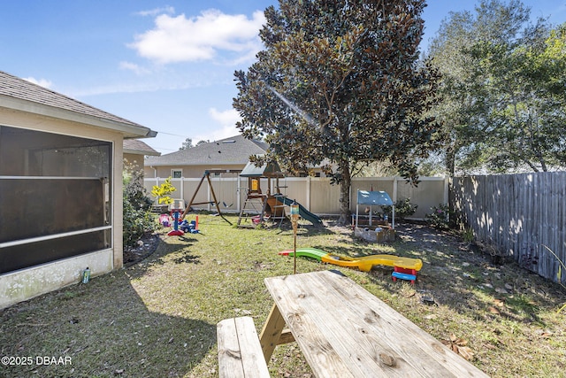 view of yard with a playground