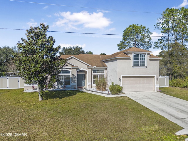 view of front of home featuring a garage and a front lawn