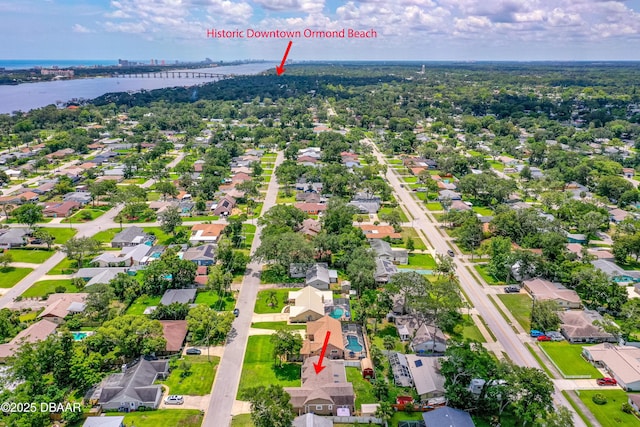 840 River Oak Dr W, Ormond Beach, FL 32174 - aerial view of property's location with a large body of water and nearby suburban area