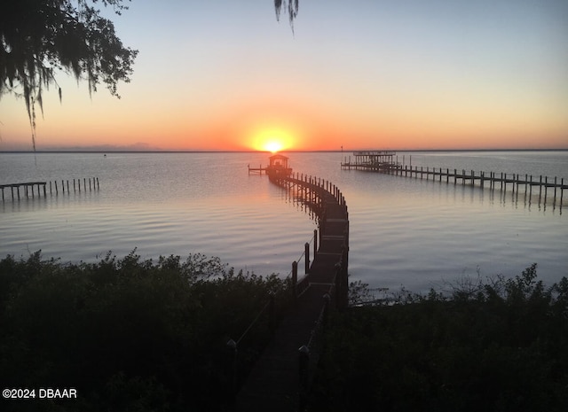 property view of water featuring a boat dock