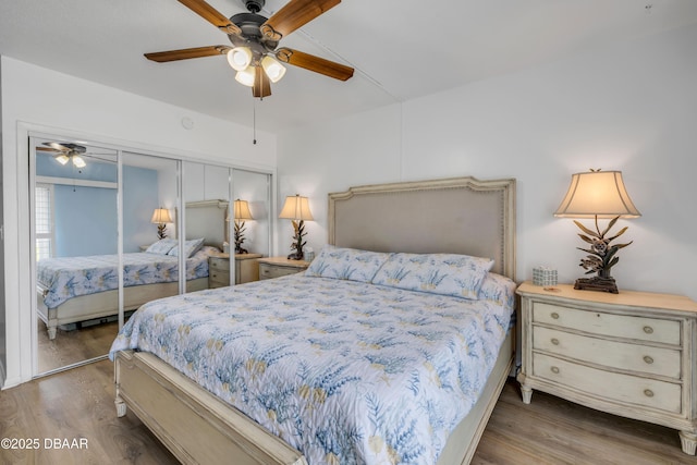 721 S Beach St Unit 215A, Daytona Beach, FL 32114 - bedroom featuring wood finished floors, a closet, and ceiling fan