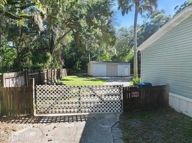 exterior space with a shed