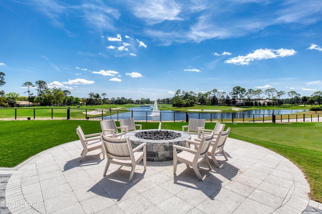 438 Harbour Town Ln, Ormond Beach, FL 32174 - view of patio with a water view, a fire pit, and view of golf course