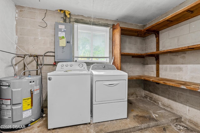 1572 Primrose Ln, Daytona Beach, FL 32117 - clothes washing area featuring water heater and concrete block wall