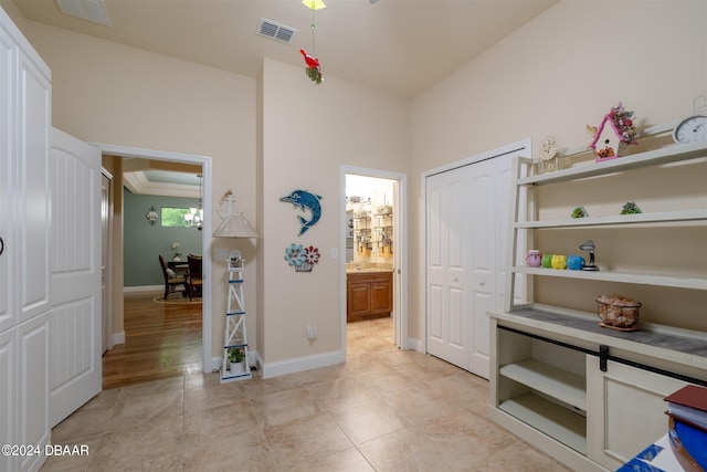 interior space featuring light tile patterned flooring