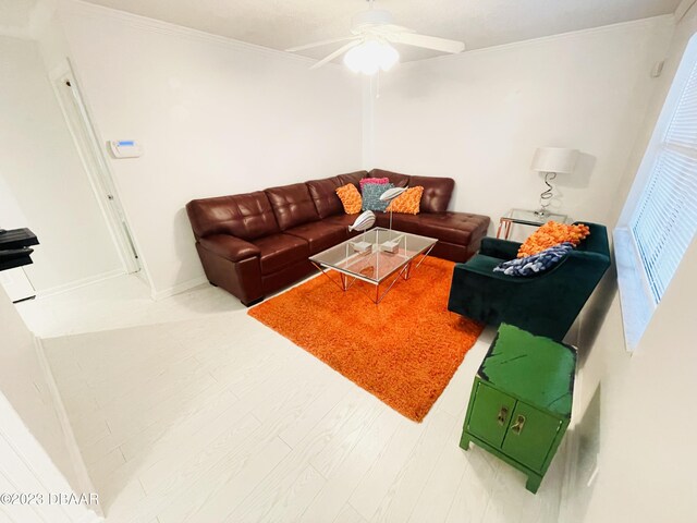 840 Center Ave Unit 840, Daytona Beach, FL 32117 - living area with ceiling fan, ornamental molding, and baseboards
