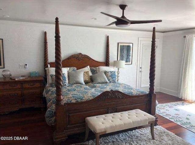 220 John Anderson Dr, Ormond Beach, FL 32176 - bedroom featuring wood finished floors, ceiling fan, ornamental molding, and baseboards
