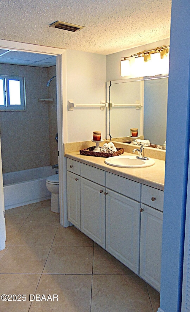 100 Silver Beach Ave Unit 308, Daytona Beach, FL 32118 - bathroom featuring vanity, shower / washtub combination, toilet, tile patterned flooring, and visible vents