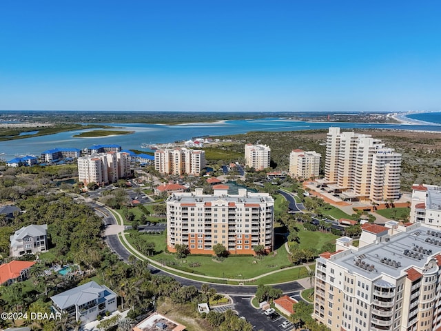 aerial view featuring a water view